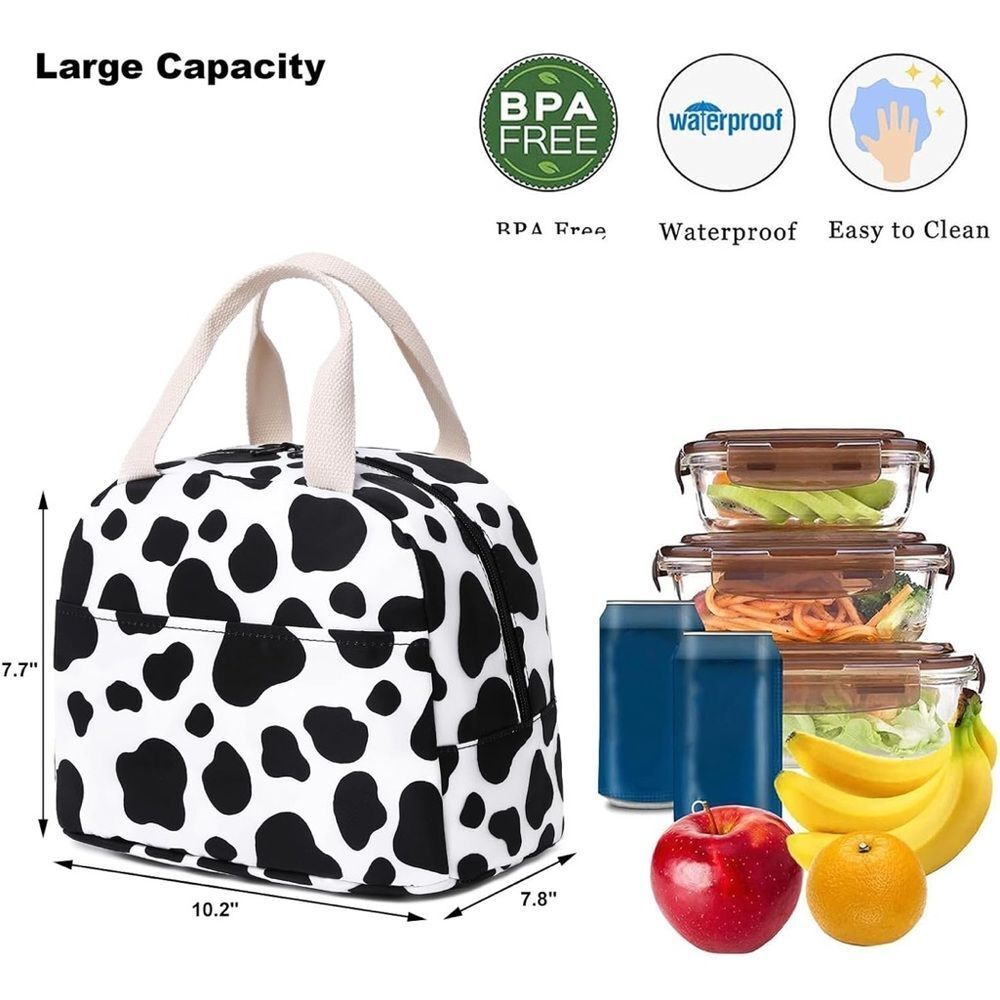 Cow Print Insulated Lunch Bag for Women/Girls